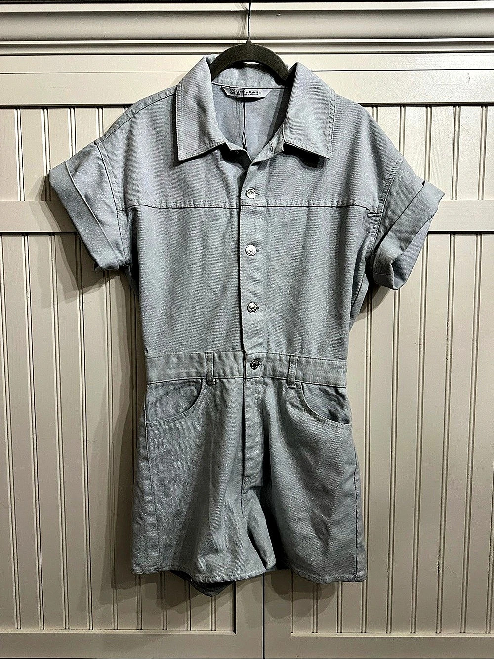 Zara Cotton Utility Romper in Gray Size XS Like New